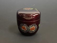 【バラ売り可】中棗　赤色紙と深茶紫花丸溜塗 バラ売り可】中棗 赤色紙と深茶紫花丸溜塗