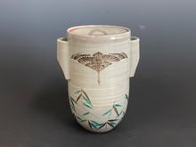 茶道具　水指 茶道具 水指（水差・みずさし） 平水指 葦絵 真塗割蓋 西尾香舟