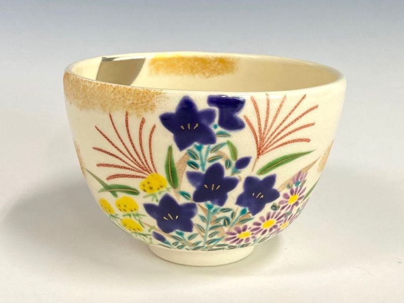 茶道具 茶碗 色絵 秋草花籠 小手毬窯 新品未使用 茶道具 茶碗 色絵 秋草花籠 小手毬窯 新品未使用 秋の七草】小手鞠