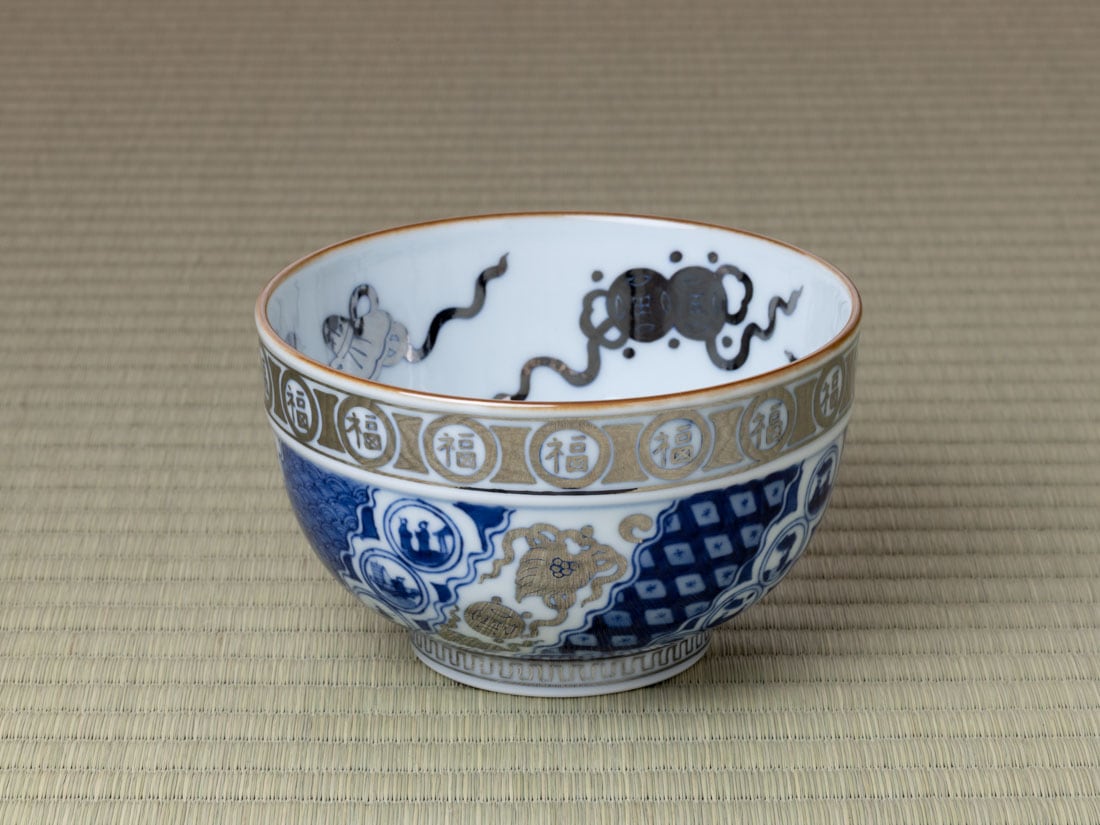 イ787 茶碗『景徳鎮 王懐英』『白金襴手祥瑞宝尽　茶碗　共箱』茶道具　抹茶碗 イ787 茶碗『景徳鎮 王懐英』『白金襴手祥瑞宝尽 茶碗 共箱』茶道具