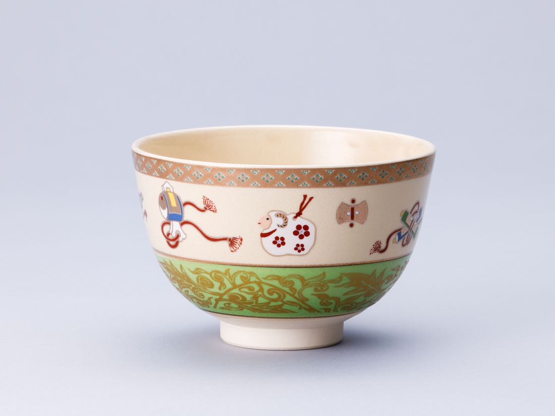 萌黄金襴 宝尽未歳茶碗 | 丁未歳 茶道具カタログ「旅 シルクロード