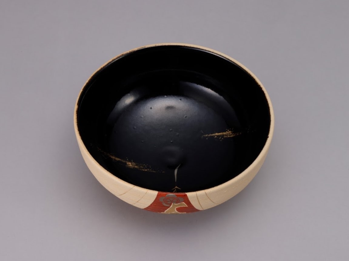 茶道具）山岡善昇造鉾の絵平茶碗（共箱) ○ 【茶道具）山岡善