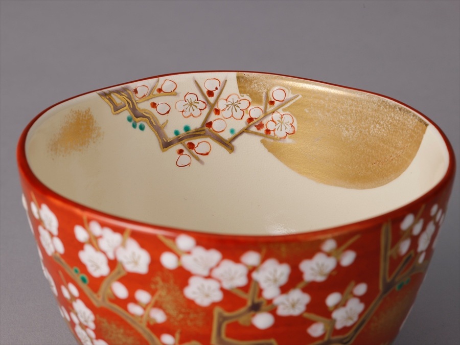 951 茶碗 色絵琳派 1月 梅に椿 平安 茶道 古物 【公式通販】