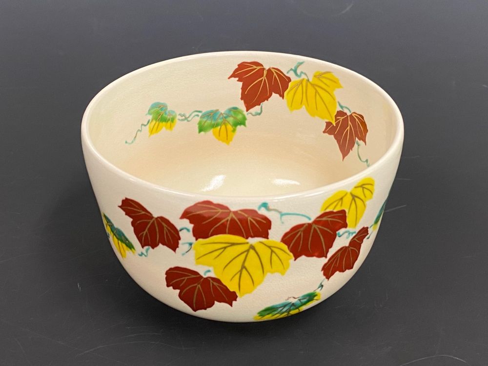 茶道具　色絵瓢草花茶碗 茶道具 抹茶茶碗 色絵茶碗 草花流水 手塚石雲作 花蝶窯 茶道 : 茶道具