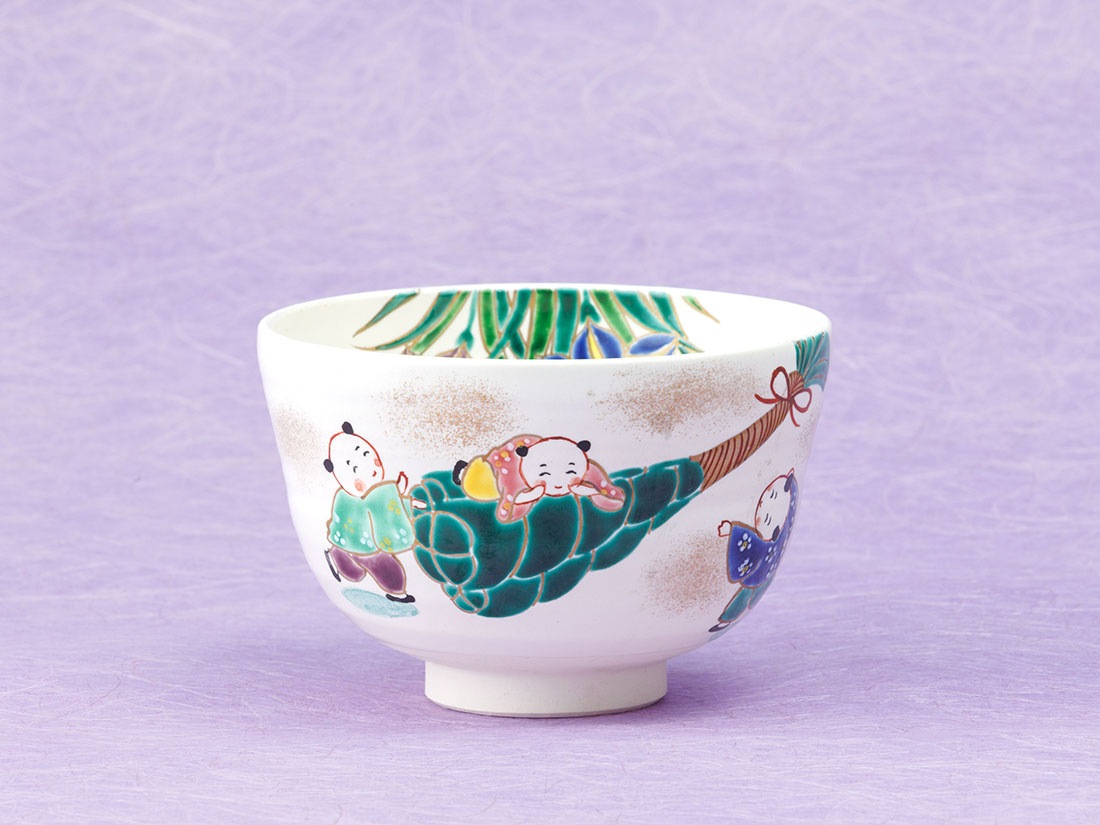 茶碗 2客 童 中国 松 蝶々 昭和物 印刷 茶器/茶道具 抹茶茶碗】 高麗茶碗 御所丸 長谷窯 加藤錦雄作