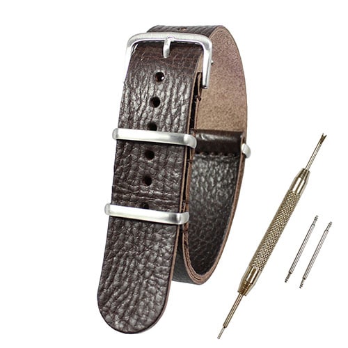 【送料無料 ネコポス便】TARO'S NATOタイプ時計バンド 交換ベルト 天然皮革 Watch Band ブラウン エンボス【 バネ棒外し・バネ棒2本・交換マニュアル付 】 ベルト幅20mm NATO-L7510-20