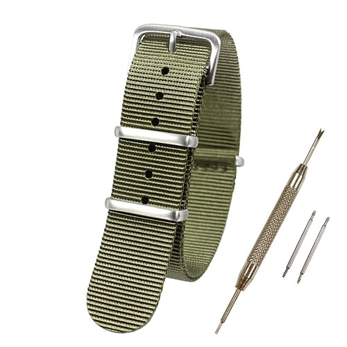 【送料無料 ネコポス便】TARO'S NATOタイプ時計バンド 交換ベルト Nylon Watch Band アーミーグリーン 【 バネ棒外し・バネ棒2本・交換マニュアル付 】 ベルト幅18mm NATO-C8500-18