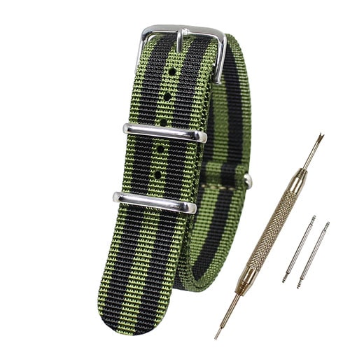 【送料無料 ネコポス便】TARO'S NATOタイプ時計バンド 交換ベルト Nylon Watch Band アミーグリーン3×ブラック2 【 バネ棒外し・バネ棒2本・交換マニュアル付 】 ベルト幅18mm NATO-S8524-18