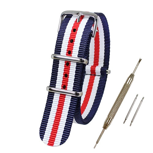 【送料無料 ネコポス便】TARO'S NATOタイプ時計バンド 交換ベルト Nylon Watch Band ネイビー2×ホワイト2×レッド 【 バネ棒外し・バネ棒2本・交換マニュアル付 】 ベルト幅18mm NATO-S8883-18