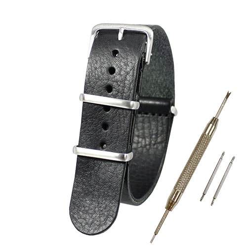 【送料無料 ネコポス便】TARO'S NATOタイプ時計バンド 交換ベルト 天然皮革 Watch Band ブラック エンボス【 バネ棒外し・バネ棒2本・交換マニュアル付 】 ベルト幅18mm NATO-L7985-18