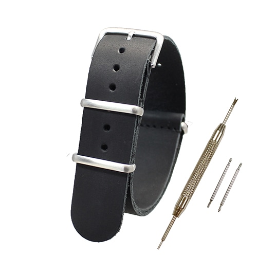 【送料無料 ネコポス便】TARO'S NATOタイプ時計バンド 交換ベルト 天然皮革 Watch Band ブラック プレーン【 バネ棒外し・バネ棒2本・交換マニュアル付 】 ベルト幅18mm NATO-L8753-18