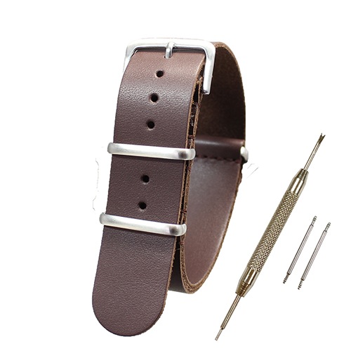 【送料無料 ネコポス便】TARO'S NATOタイプ時計バンド 交換ベルト 天然皮革 Watch Band ブラウン プレーン【 バネ棒外し・バネ棒2本・交換マニュアル付 】 ベルト幅22mm NATO-L8685-22