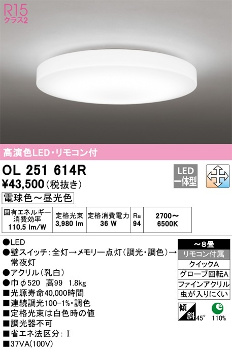 OL251612R オーデリック LEDシーリングライト 調光 調色 ～8畳