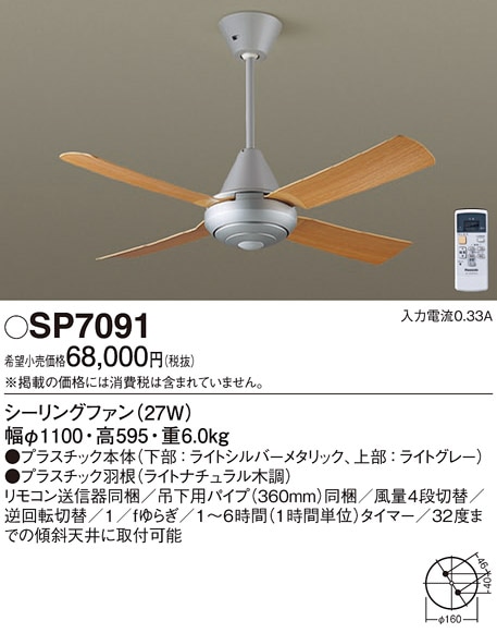 SP7091 パナソニック シーリングファン (φ1100、パイプ長360) 即配