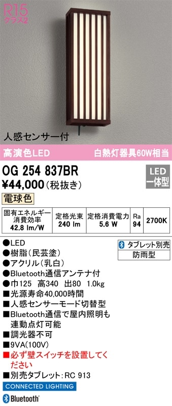 安心のメーカー保証 OG254834BR（タブレット別売） オーデリック照明器具 ポーチライト LED 実績20年の老舗 安心のメーカー保証 OG254834BR（タブレット別売） オーデリック照明