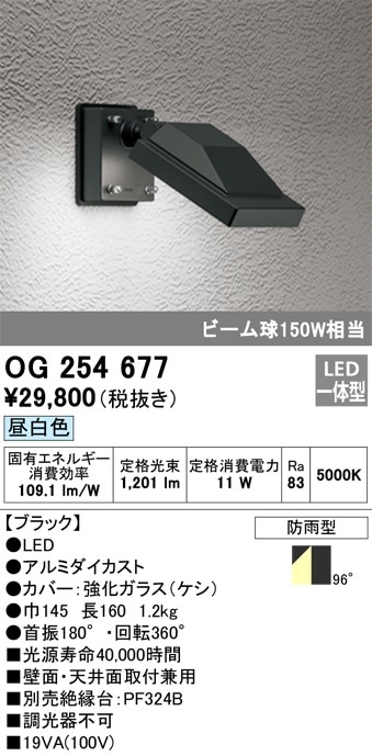 OG254677 オーデリック 屋外用LEDスポットライト(13.6W、昼白色) 即配