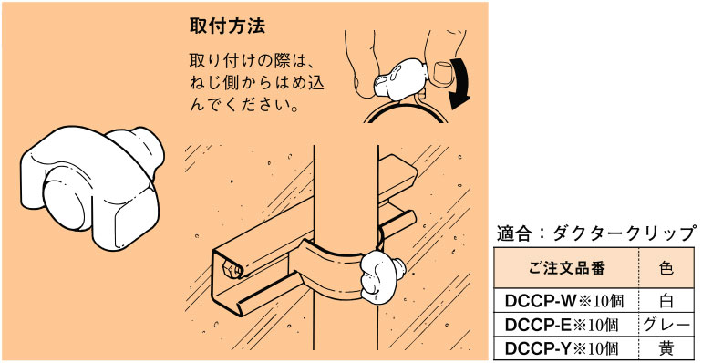 DCCP-W ネグロス ダクタークリップ用保護キャップ(白色、10個入