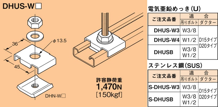DHUS-W3 ネグロス ワールドダクター ハンガー吊り金具 チャンネル(D15