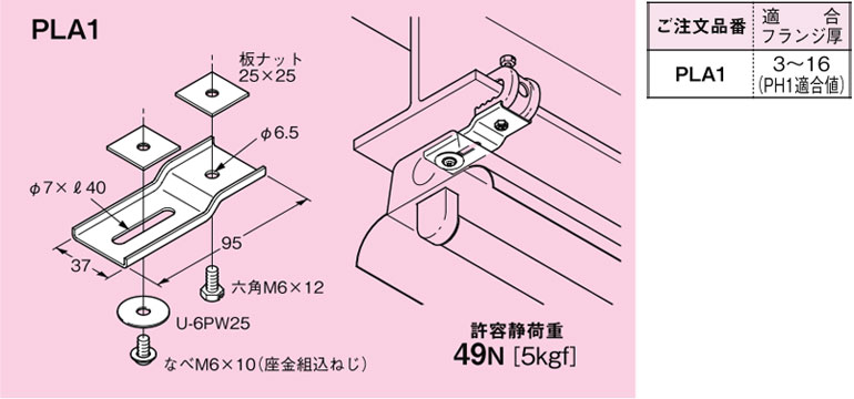 PLA1 ネグロス ネグロック 照明器具支持金具(一般形鋼用、電気亜鉛