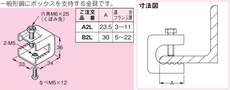 A2L ネグロス ネグロック ボックス支持金具(一般形鋼用、電気亜鉛