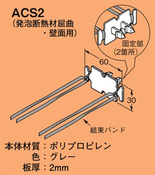 ACS2 ネグロス サキラック 発泡断熱材用ケーブル保持具(グレー色、20個