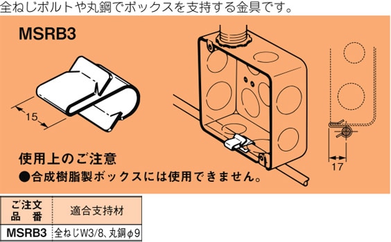 MSRB3 ネグロス ネグロック 丸鋼・全ねじ用ボックス支持金具(鋼製用、50個入)