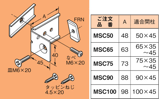 MSC65 ネグロス ネグロック 軽量間柱用ダクター取付金具 即配・速配