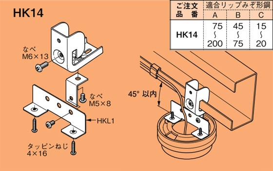 HK14 ネグロス サイロック リップみぞ形鋼用感知器傾斜取付金具(10組入)