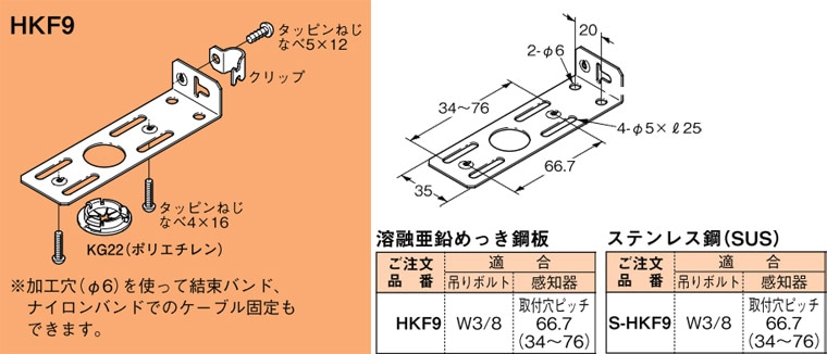 S-HKF9 ネグロス サイロック 吊りボルト用感知器取付金具(ステンレス鋼、10個入)