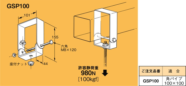 GSP100 ネグロス 吊り金具 吊りボルト用支持金具(角パイプ用) 即配
