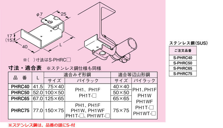 S-PHRC50 ネグロス パイラック用補強金具(みぞ形鋼・アングル用