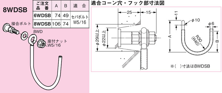 8WDSB ネグロス FVラック セパボルト用フック(ケーブル支持、電気亜鉛めっき、10個入)