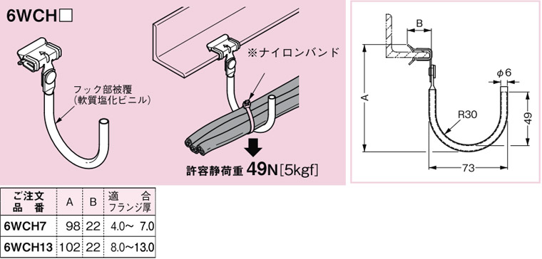 6WCH13 ネグロス FVラック フック形ケーブル支持金具(一般形鋼用 6WCH13 ネグロス FVラック フック形ケーブル支持金具(一般形鋼用