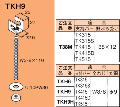 TKH9 ネグロス 二重天井用照明器具支持バー固定金具(埋込型蛍光灯器具