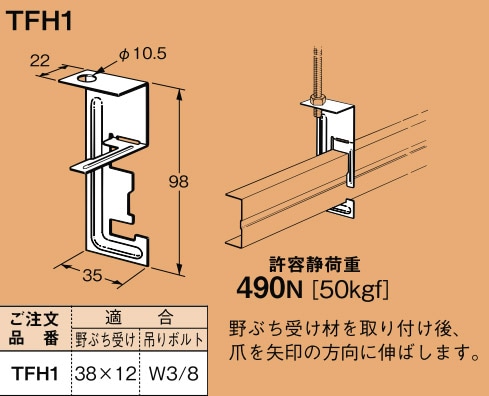 TFH1 ネグロス 野ぶち受け材吊り金具(吊りボルト用、20個入) 即配