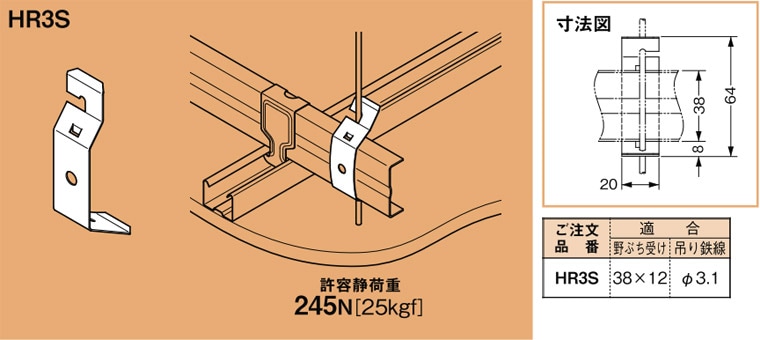 HR3S ネグロス 野ぶち受け材吊り金具(吊り鉄線用、50個入) 即配・速配