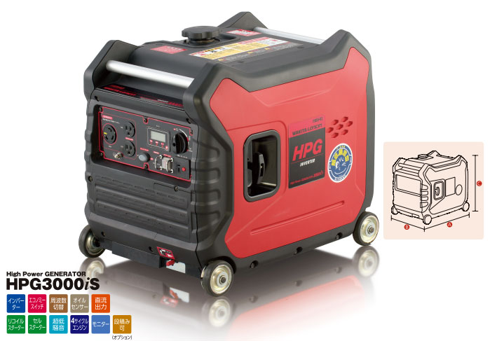 【メーカー直送】HPG3000iS ワキタ インバーター発電機(低騒音、3kw)