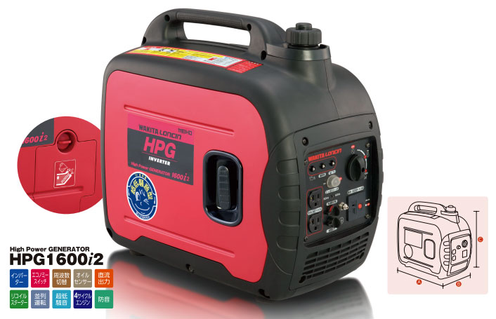 【メーカー直送】HPG1600i2 ワキタ インバーター発電機(低騒音、1.6kw)