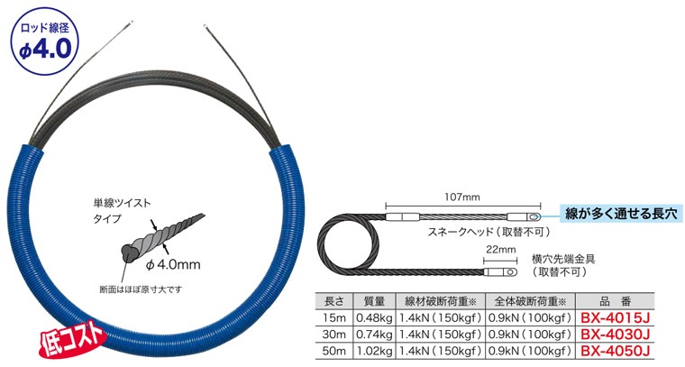 デンサン ブラックスリムライン50m BX-4050J ブラックスリムライン50m BX-4050J ジェフコム [作業工具 電設工具 通