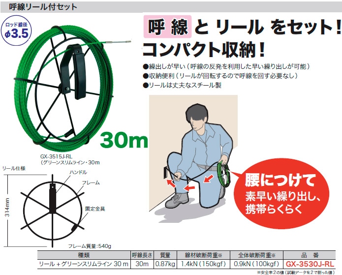 【未使用】ジェフコム　呼線　グリーンスリムライン　GX-3530J　リサイクルショップ宮崎屋佐土原店22.12.12k GX-3530J-RL ジェフコム 呼線 グリーンスリムライン スリムヘッド(30m