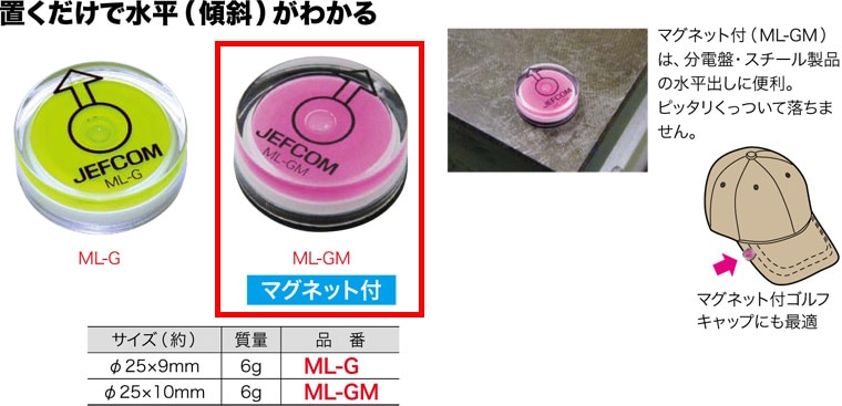 Ml Gm ジェフコム レベル ゴルフ マーカー マグネット付 タロトデンキ 電設資材店