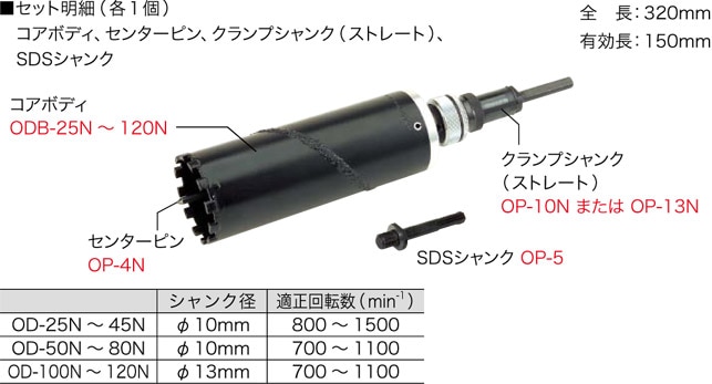 OD-32N ジェフコム ワンタッチダイヤモンドコア(フルセット、サイズ