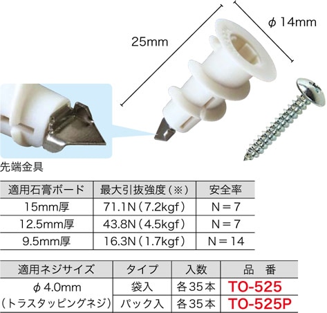 TO-525P ジェフコム チップ付プラオーガー(適用ネジφ4.0mm、ブリスターパック入り各35本)