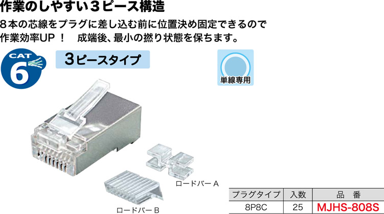 MJHS-808S ジェフコム モジュラープラグ(シールド付)(3ピースタイプ