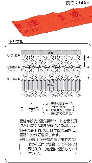 MHS-TC 未来 埋設標識シート(幅150mm・トリプル)通信ケーブル表示 即配