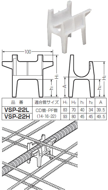 VSP-22L 未来工業 パイプスペーサー 即配・速配ならプロ向け電材・照明