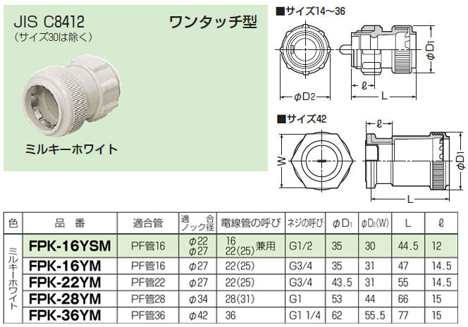 FPK-16YSM 未来工業 コネクタ(PF管用・ノック兼用)ワンタッチ型(10個入