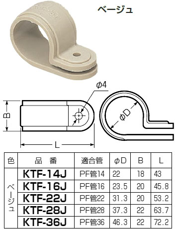 KTF-14J 未来工業 PF管片サドル（50個入）ベージュ色