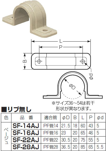 SF-22AJ 未来工業 PF管両サドル(リブ無し)ベージュ（50個入） 即