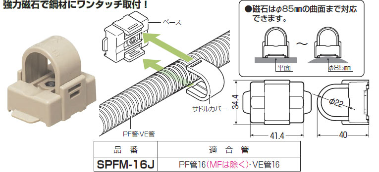 SPFM-16J 未来工業 PF・VE兼用サドル（磁石タイプ）(10個入)